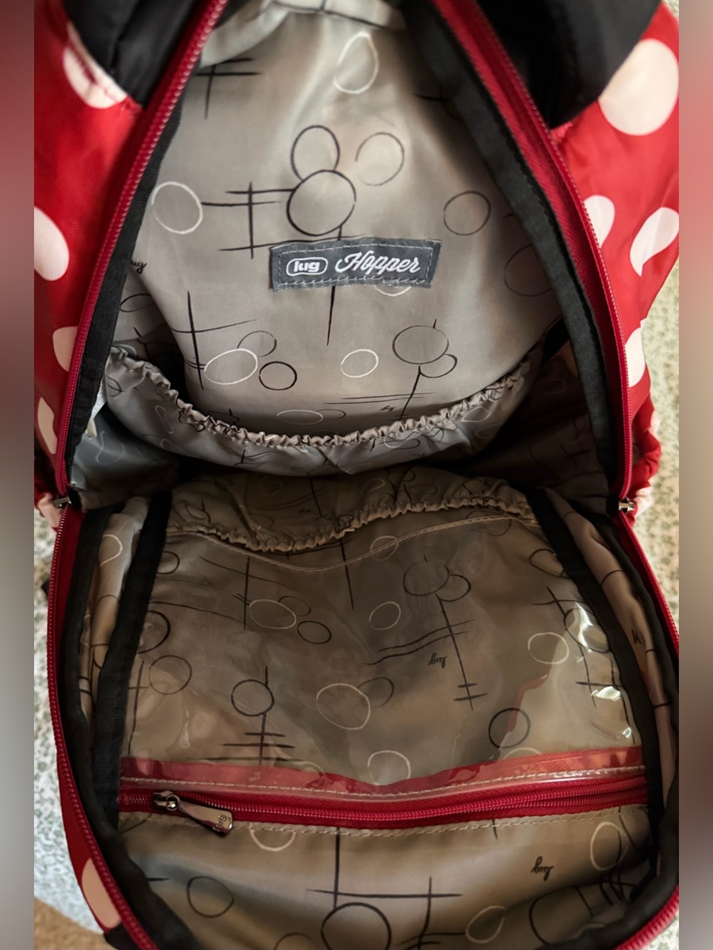Lug Hopper Backpack in Crimson Dot Pattern with Black Accents - Picture 10 of 13